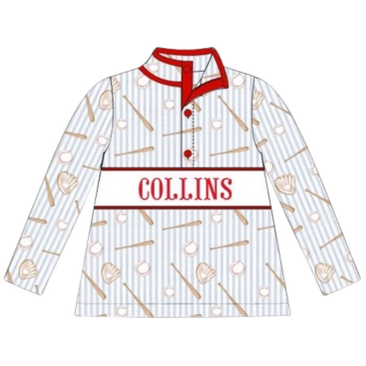 (PRE PURCHASE: ARRIVING MID NOVEMBER) Boys Smocked Plate Out of the Park Pullover