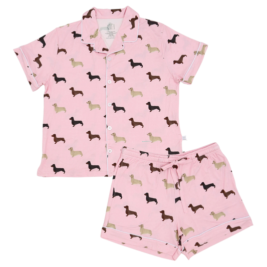 Womens Dachshund Button Down Shorts Set