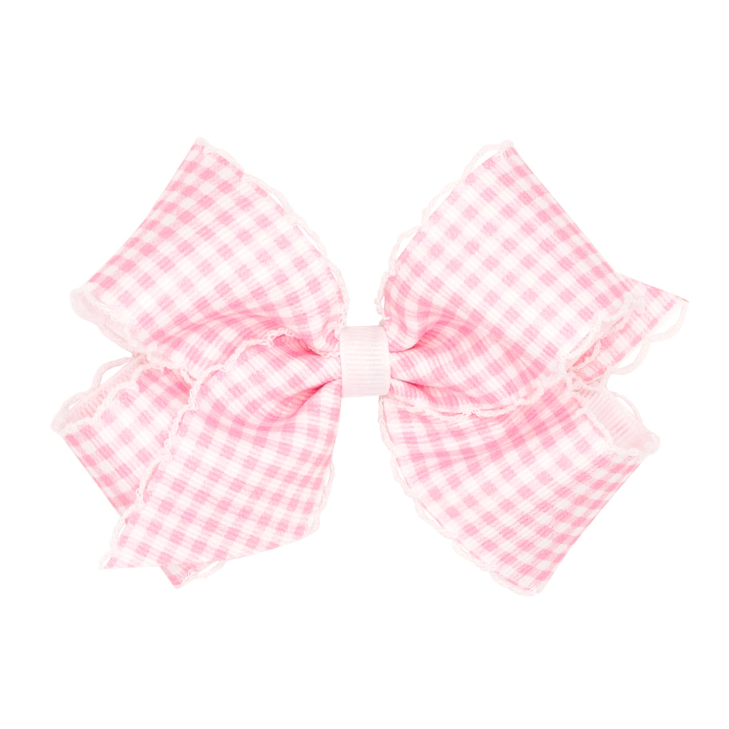 King Gingham-Printed Grosgrain Girls Hair Bow With Moonstitch Edge - Pink