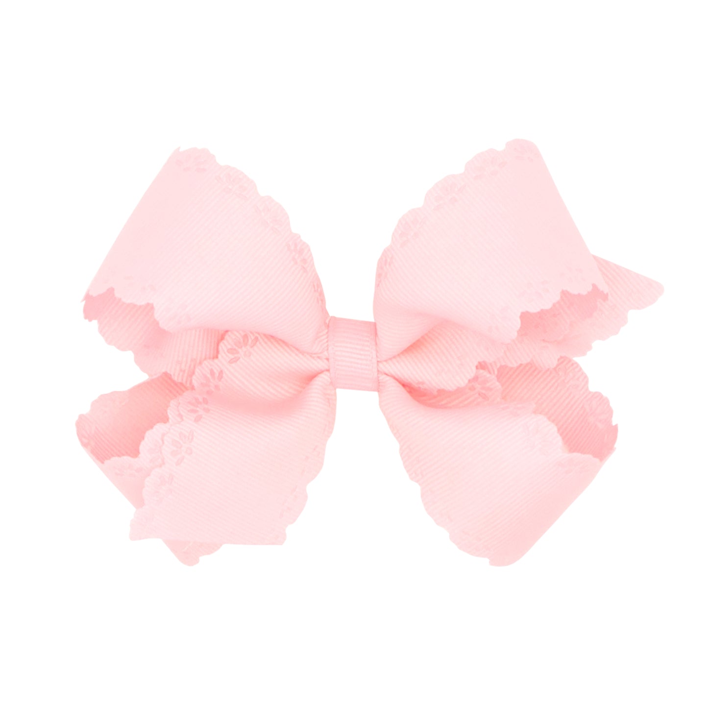 Medium Grosgrain Hair Bow with Eyelet Flower - Powder Pink