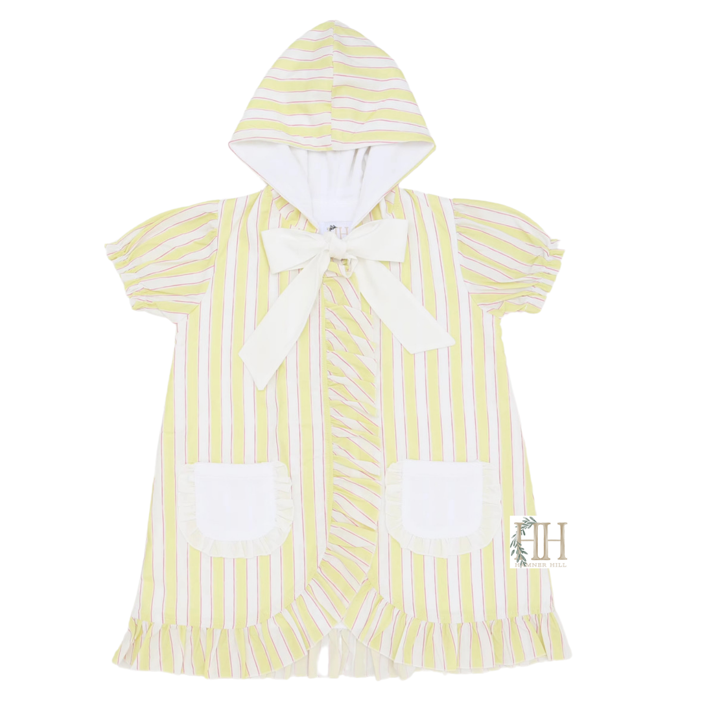 Girls Yellow Striped Hooded Coverup