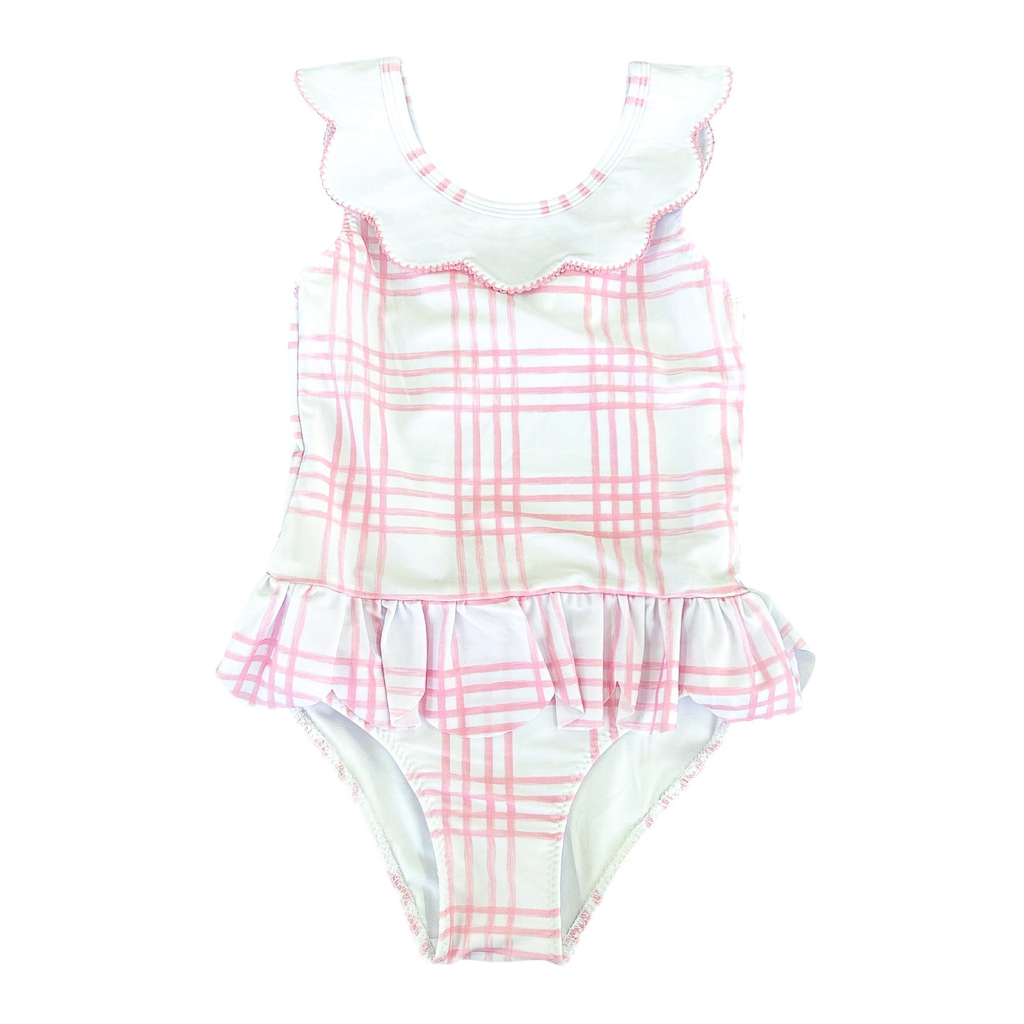 Preppy Pink Plaid Scalloped One Piece