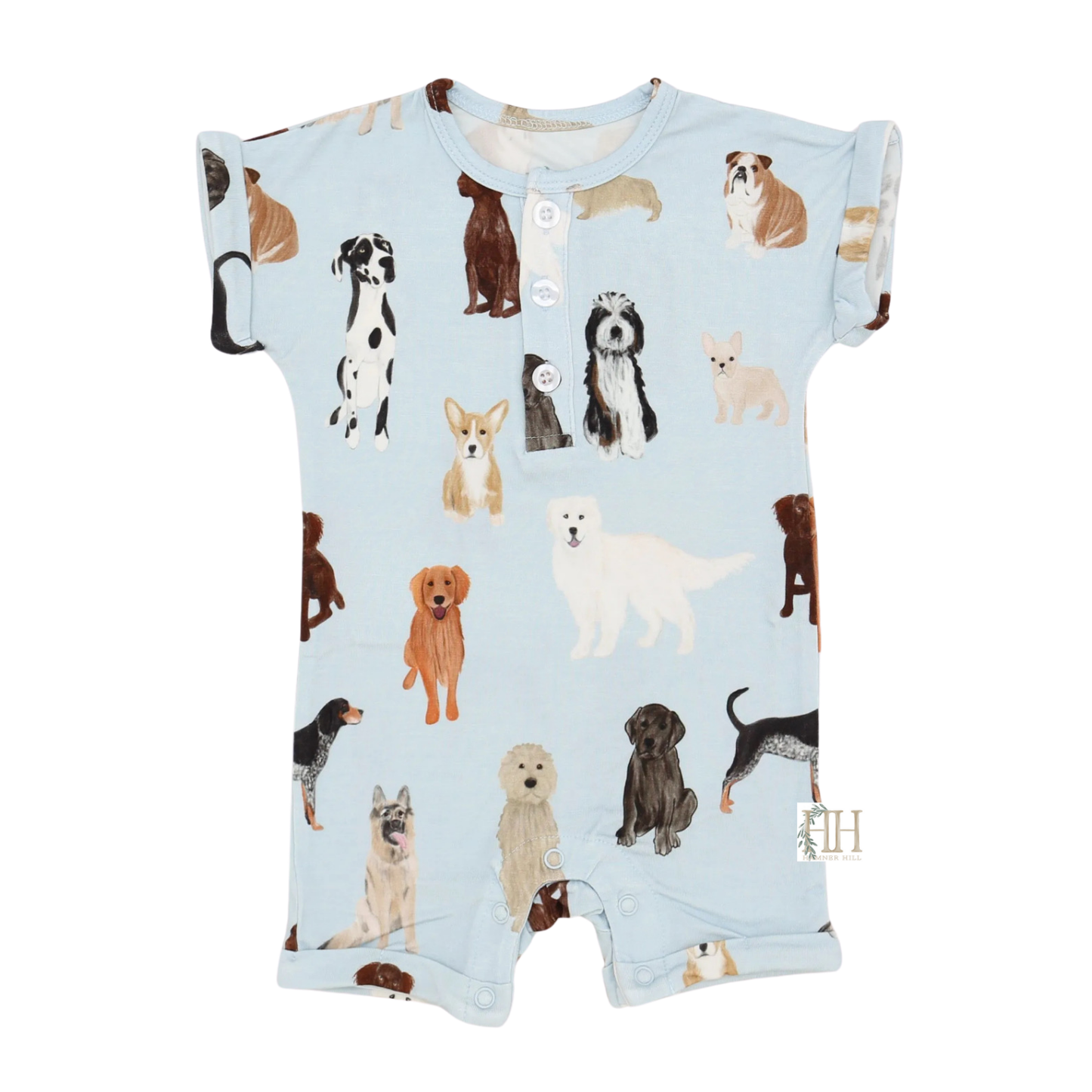 Boys Multi Dog Bamboo Button Romper