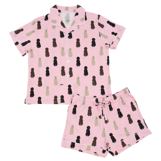 Womens Doodle Button Down Shorts Set