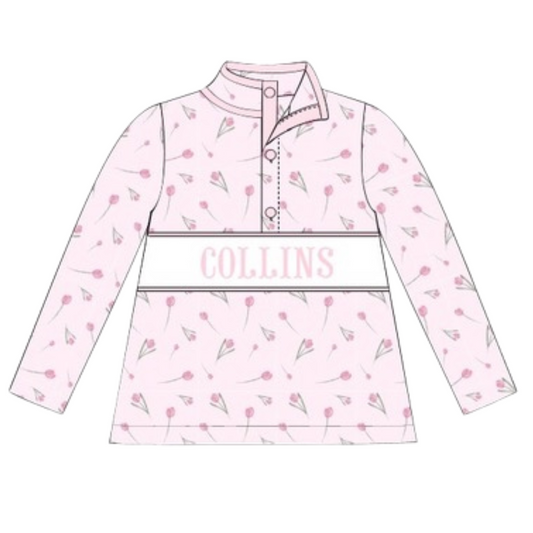 (PRE PURCHASE: ARRIVING MID NOVEMBER) Girls Smocked Plate Tiptoe Tulips Pullover