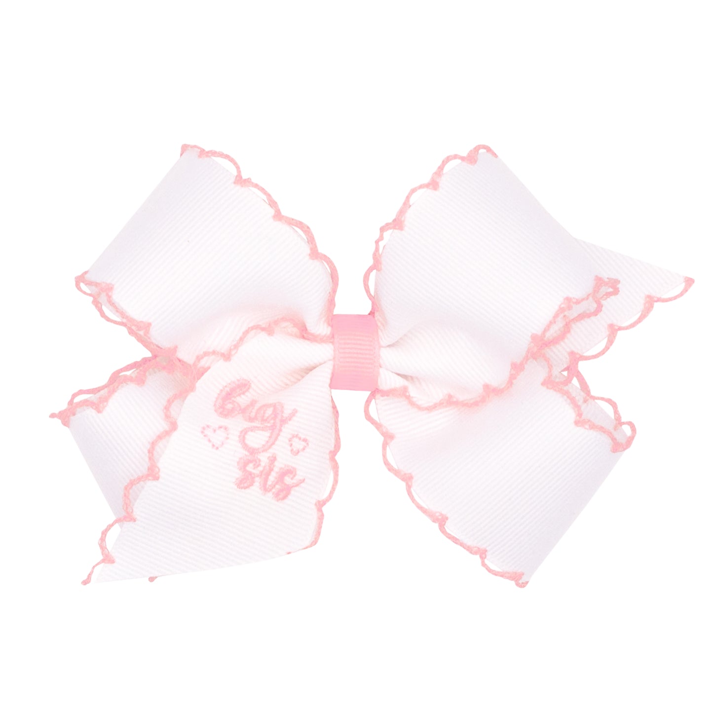 Medium Embroidered Hair Bow - Pink Big Sis