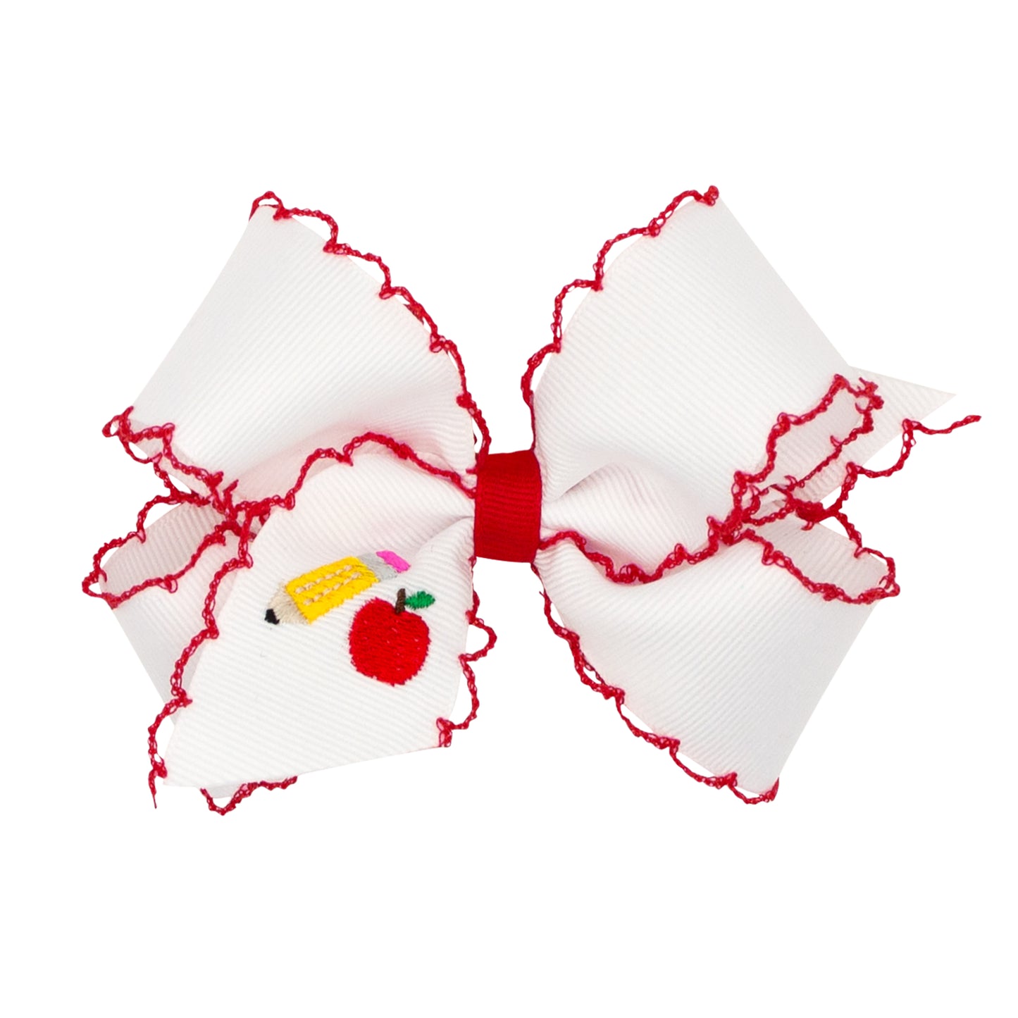 Medium Embroidered Hair Bow - Back to School