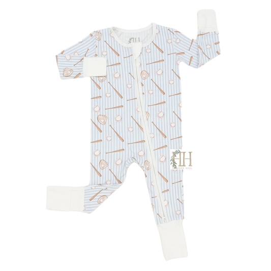 Boys Baseball Double Zipper Romper