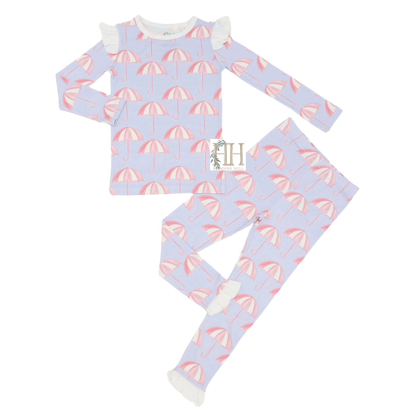 Girls Purple Umbrella Ruffle Loungewear Set