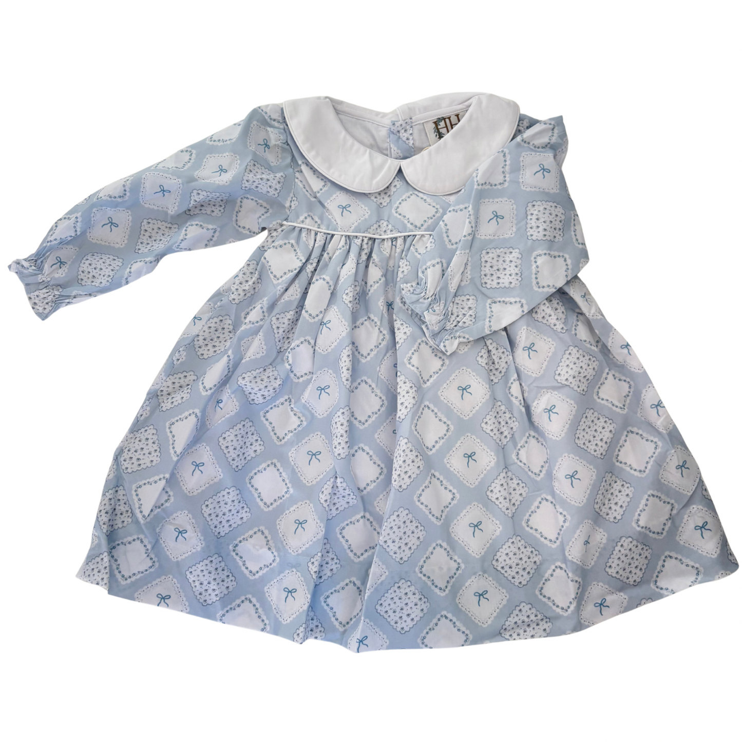 Girls Quilted Bow Patch Long Sleeve Dress