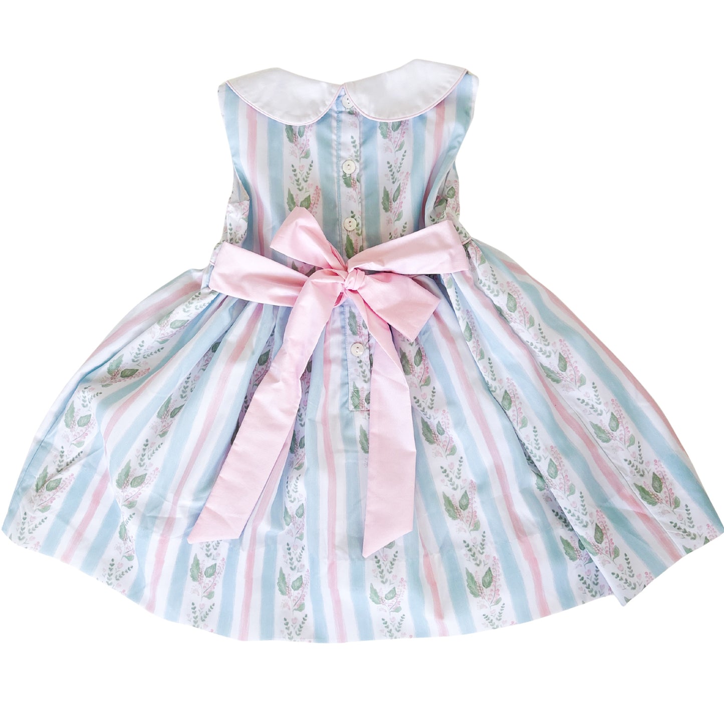 Girls Blue Floral Stripe Sleeveless Dress