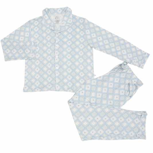Womens Quilted Bow Patch Button Down Loungewear Set