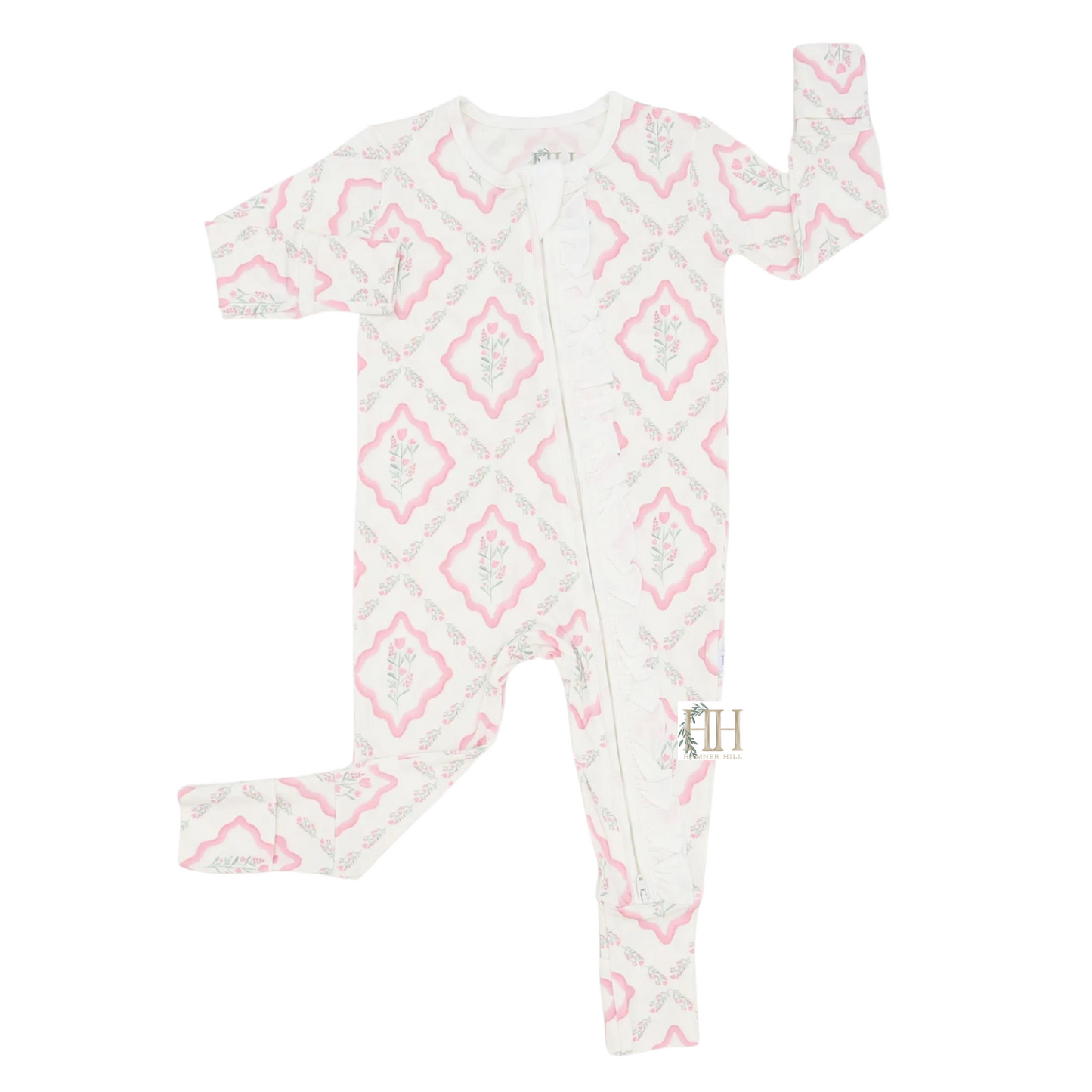 PP Floral Ruffle Double Zipper Romper