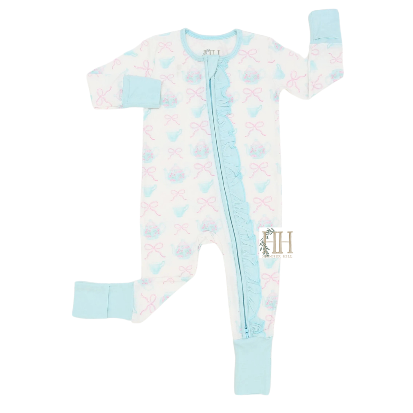 Girls Teacup Ruffle Double Zipper Romper