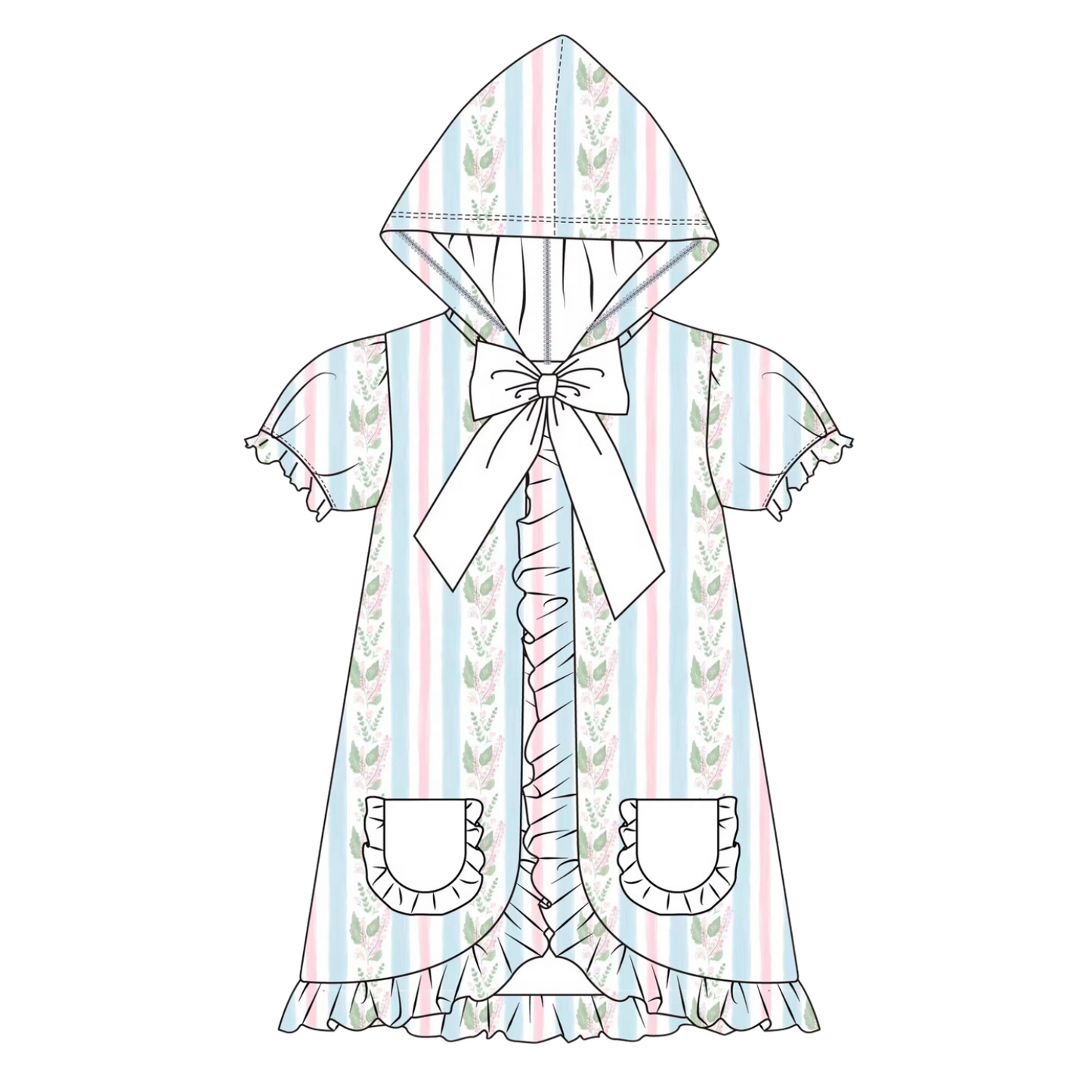 Girls Blue Floral Stripe Hooded Coverup