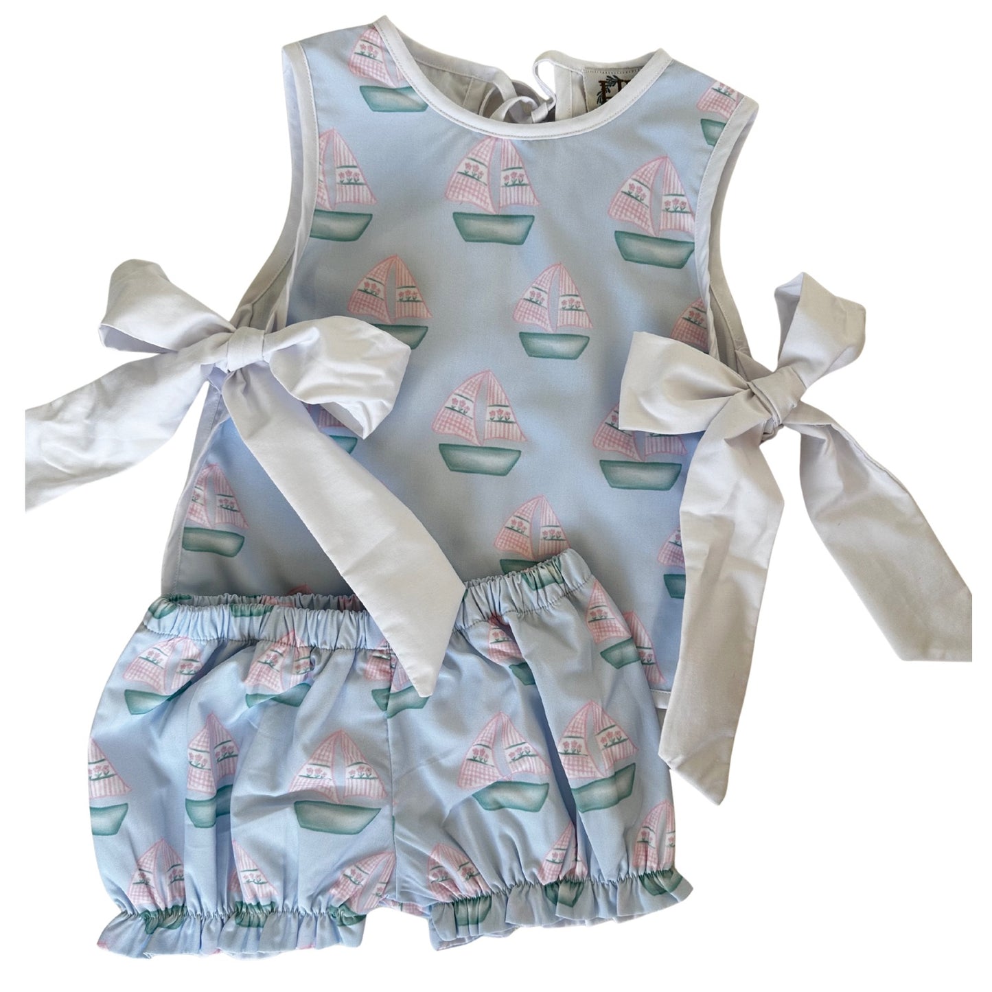 Girls Sailboats Tie Bloomer Set