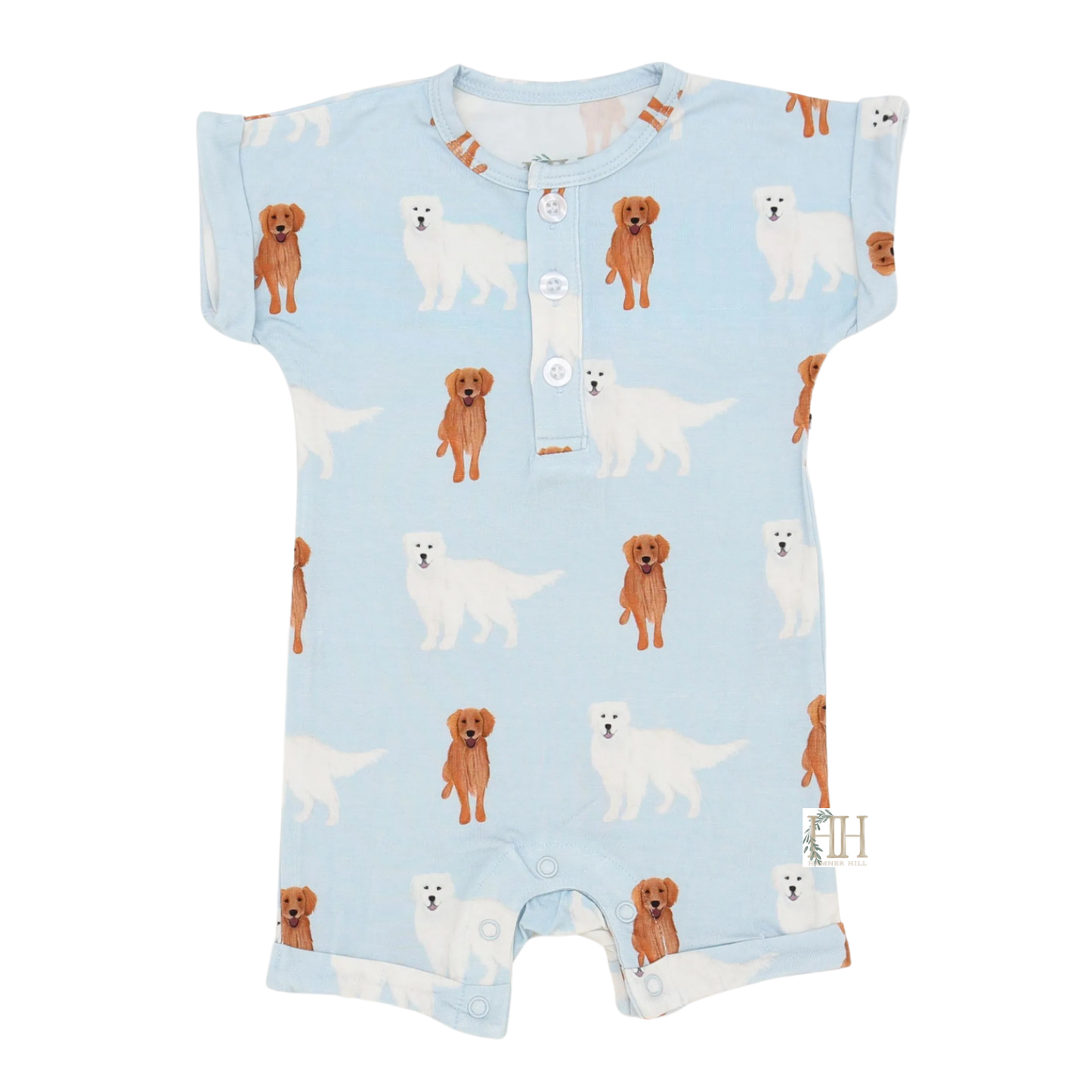 Boys Golden Retriever Bamboo Button Romper