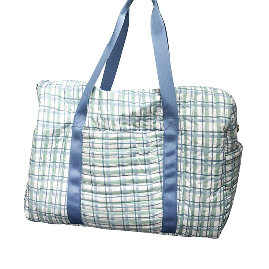 Blue and Green Check Quilted Duffle
