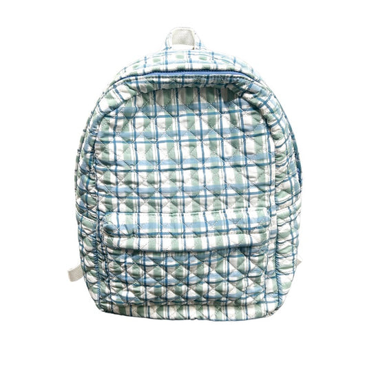 Blue and Green Check Quilted Backpack