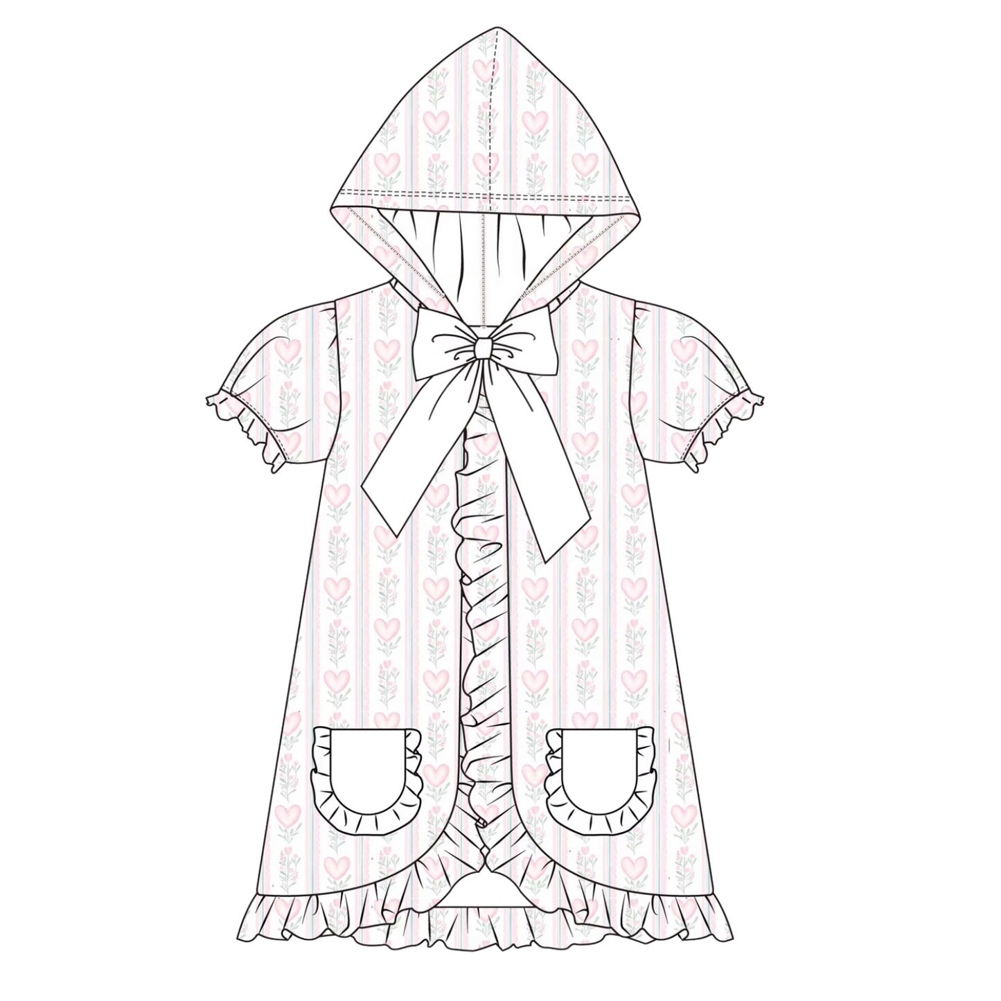 Girls Floral Hearts Hooded Coverup