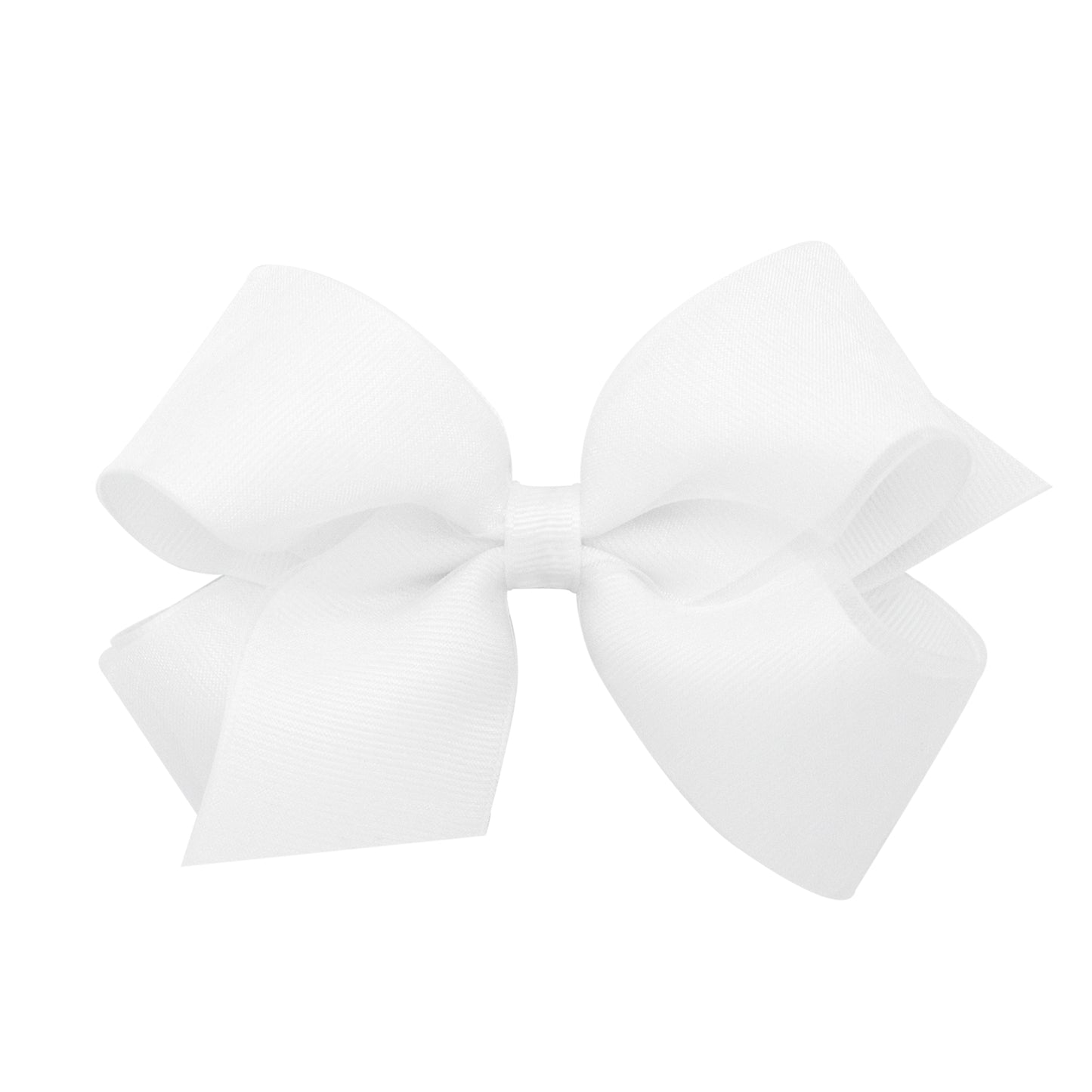 Medium Organza and Grosgrain Overlay Hair Bow - White