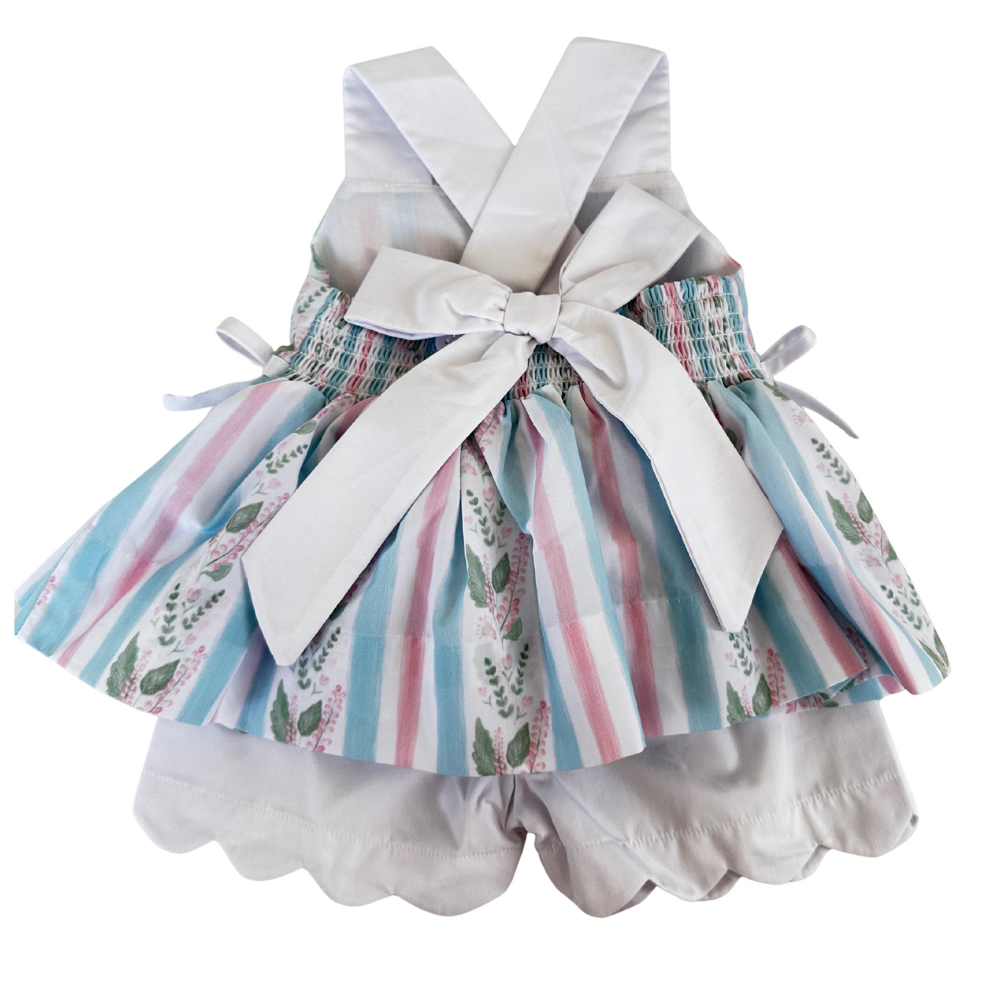 Girls Blue Floral Stripe Shorts Set