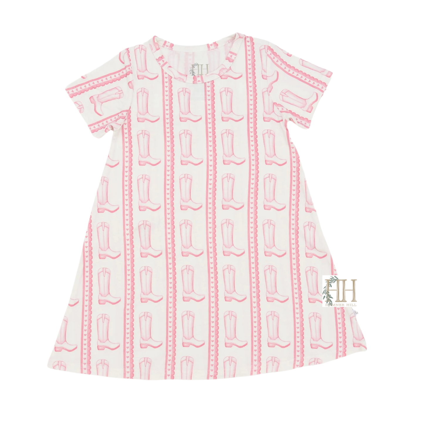 Girls Pink Heart Boots Bamboo Dress