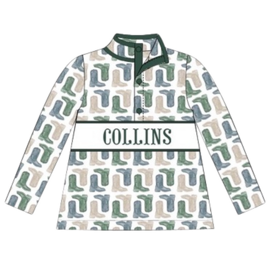 (PRE PURCHASE: ARRIVING MID NOVEMBER) Boys Smocked Plate Backroad Boots Pullover