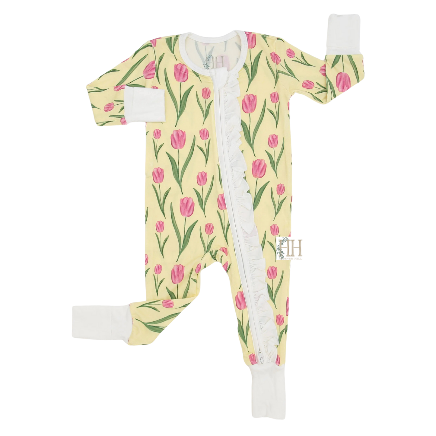 (PRE PURCHASE - ARRIVAL LATE JUNE) Girls Tulips Double Zipper Romper