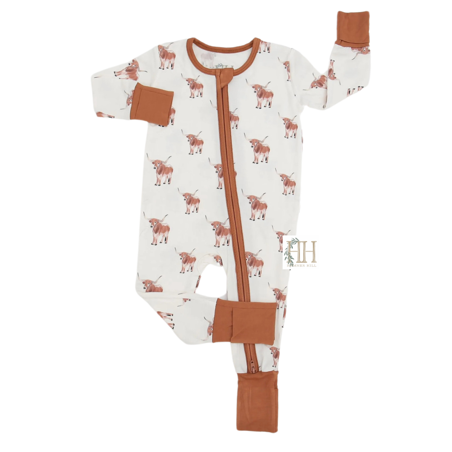 Boys Longhorn Double Zipper Romper