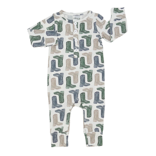 Boys Backroad Boots Long Sleeve Button Romper