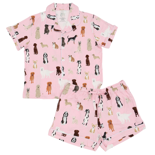 Womens Multi Dog Button Down Shorts Set