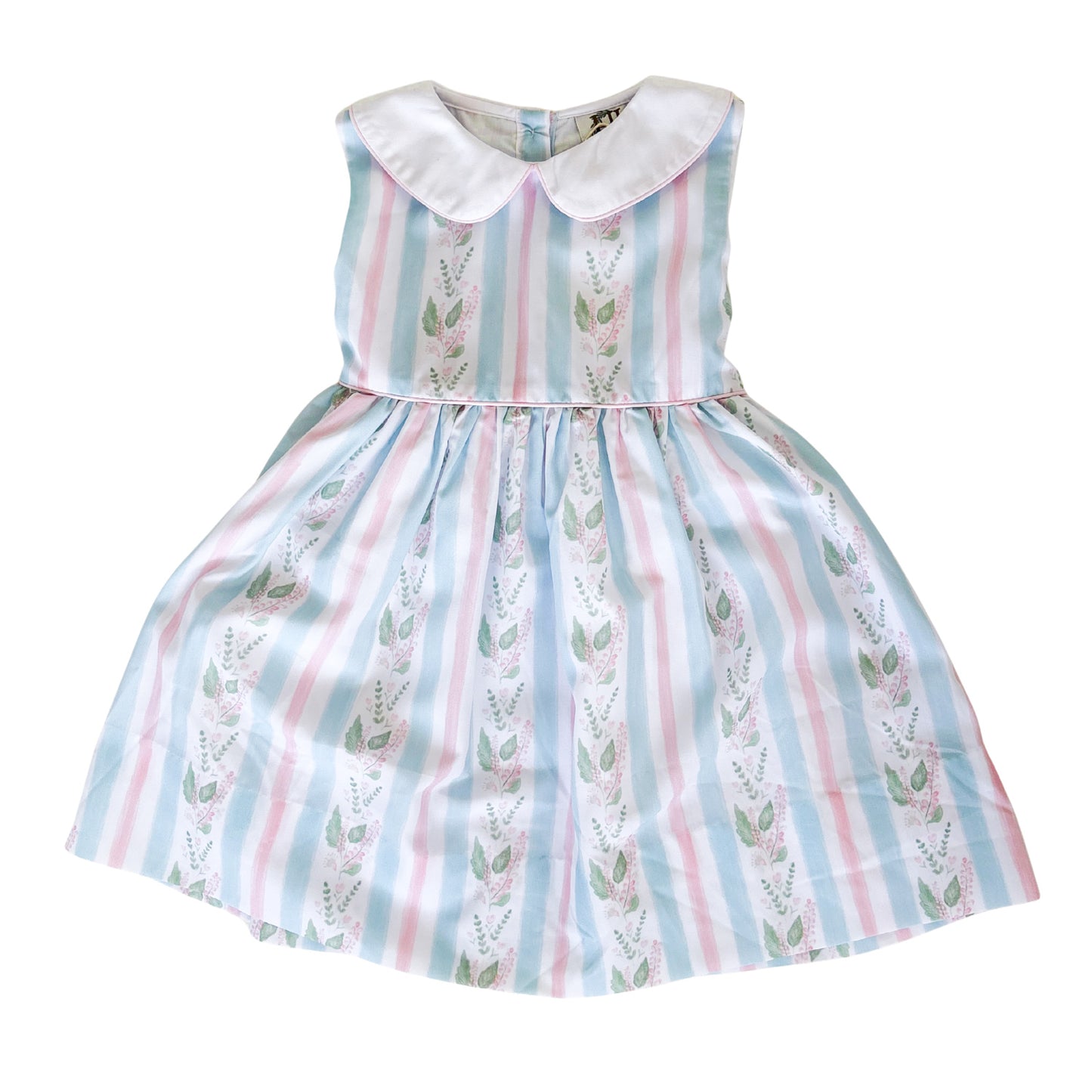 Girls Blue Floral Stripe Sleeveless Dress