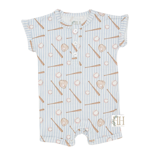 Boys Baseball Button Romper