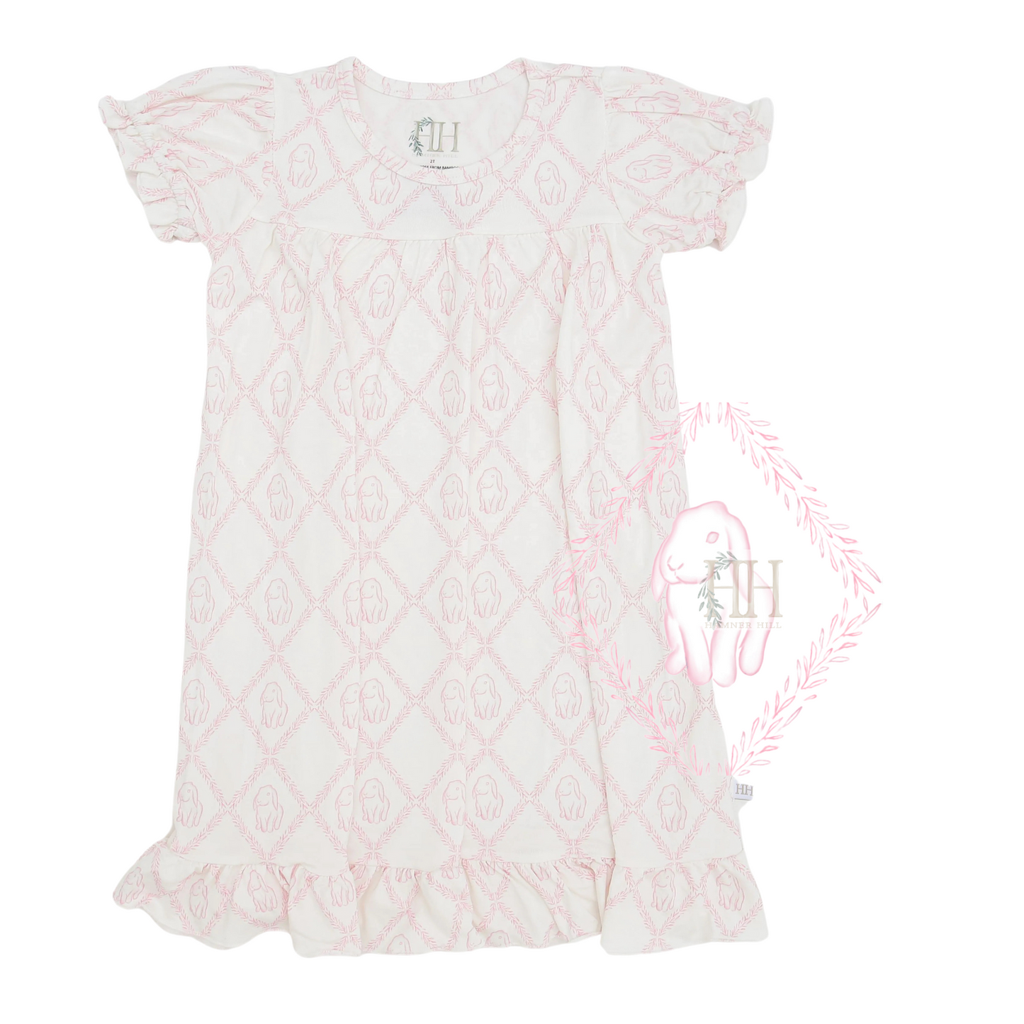 Girls Pink Dainty Bunny Floral Nightgown