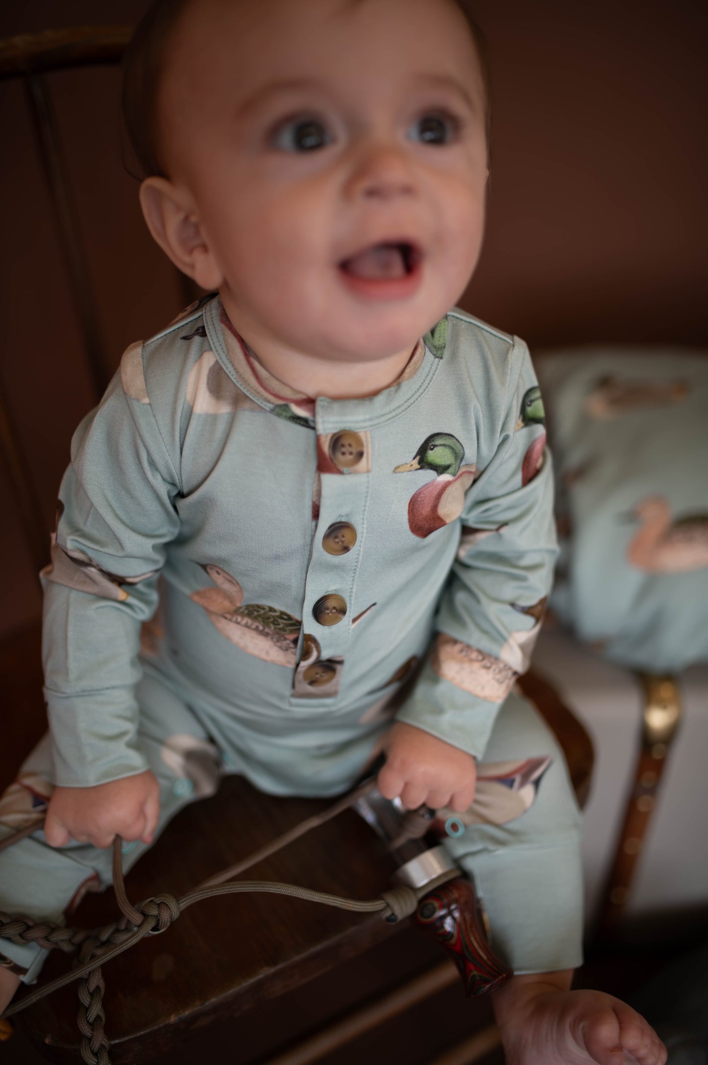 Boys Vintage Ducks Long Sleeve Button Romper
