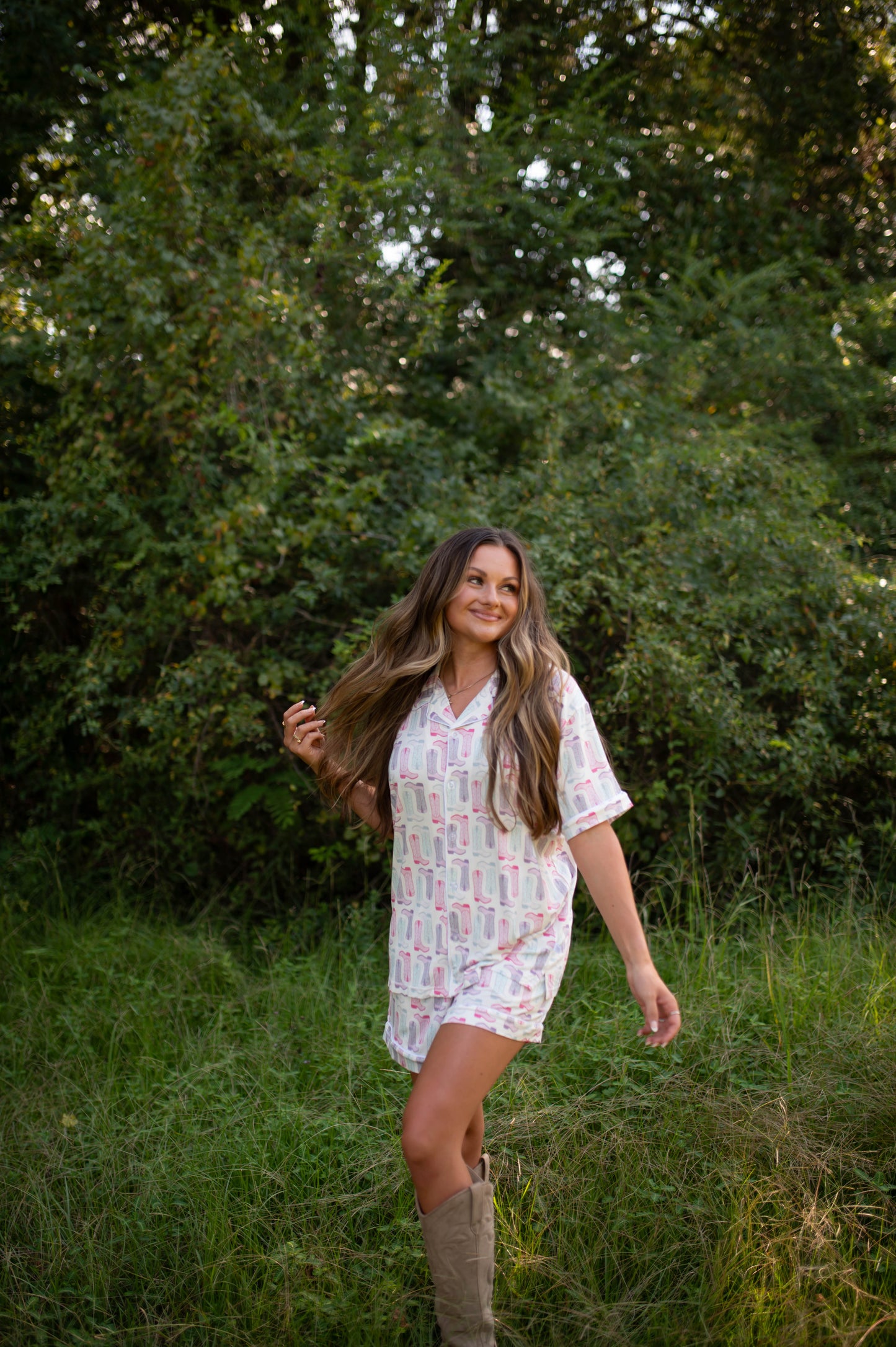 Girls Petals & Spurs Button Down Shorts Set