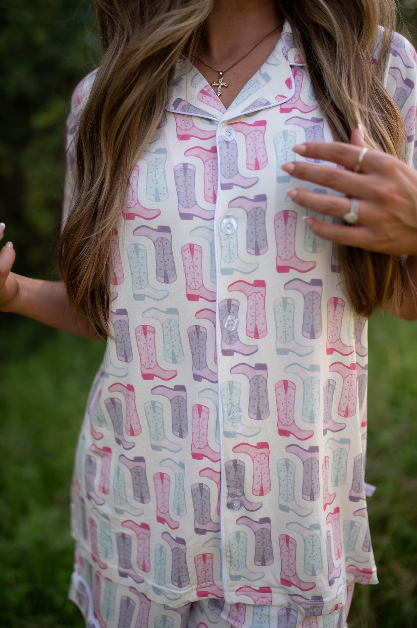 Girls Petals & Spurs Button Down Shorts Set