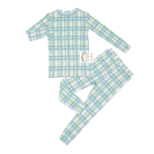 Blue and Green Check Loungewear Set