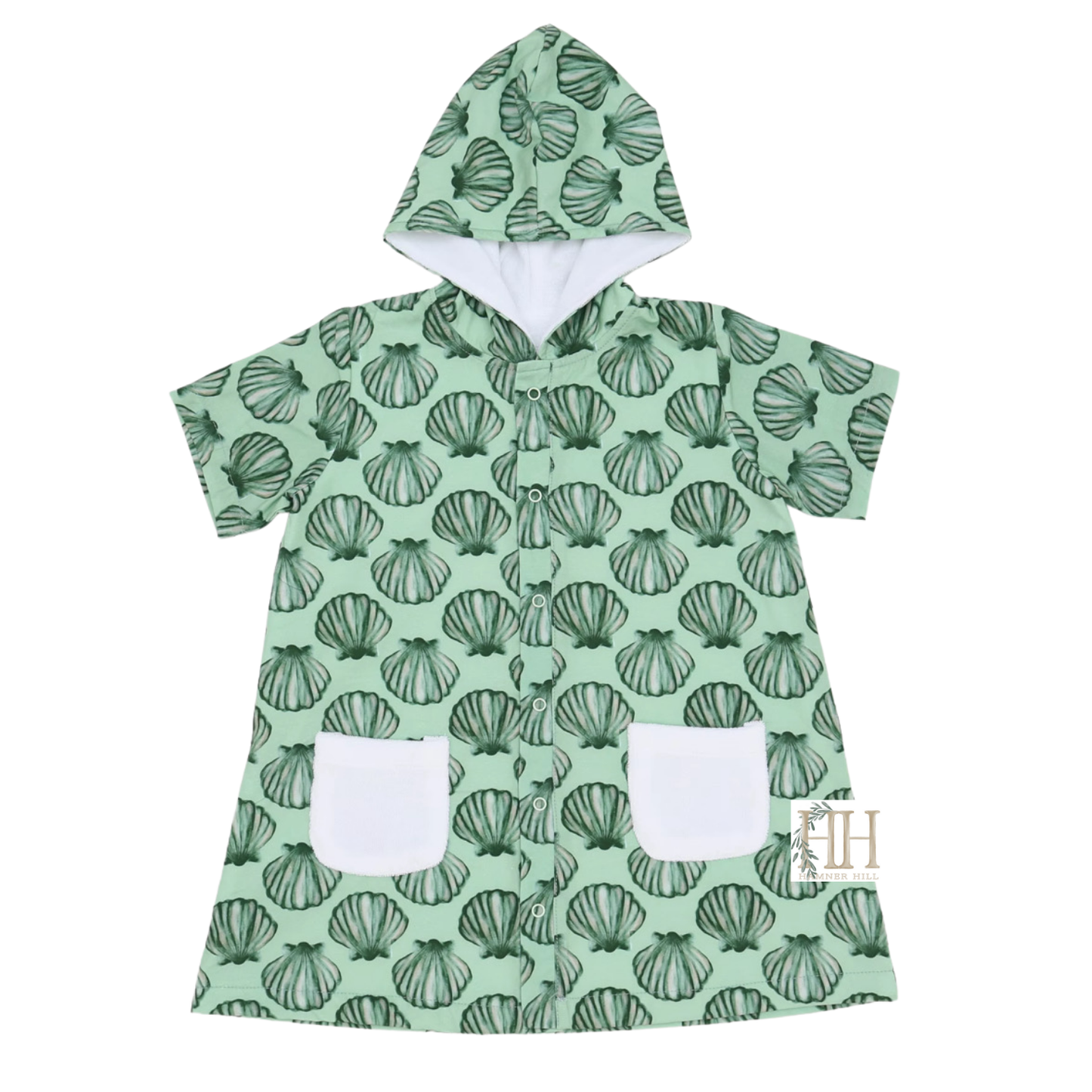 Boys Green Seashell Hooded Coverup