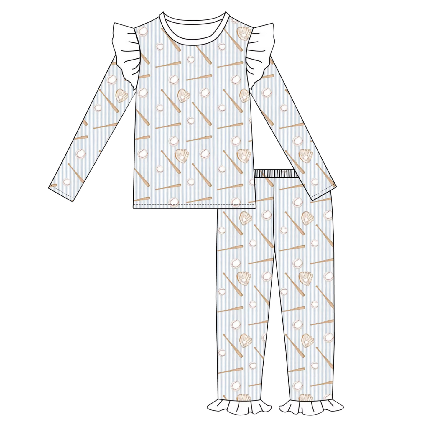 Girls Baseball Ruffle Loungewear Set