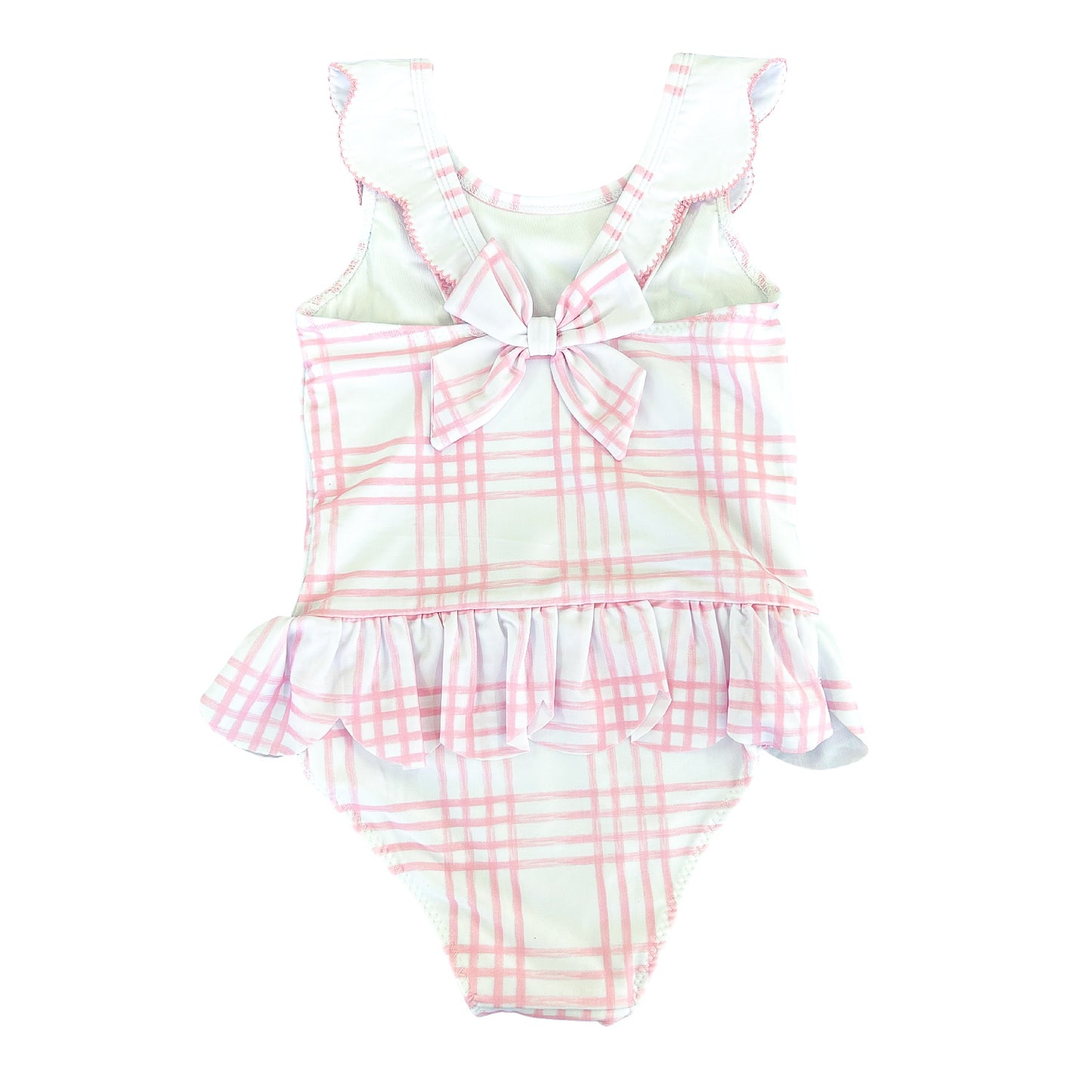 Preppy Pink Plaid Scalloped One Piece