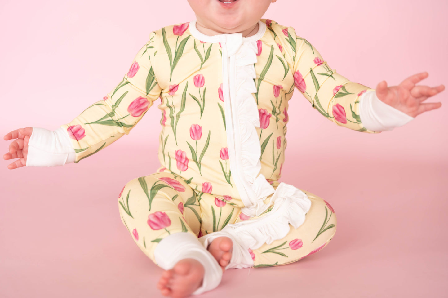 (PRE PURCHASE - ARRIVAL LATE JUNE) Girls Tulips Double Zipper Romper