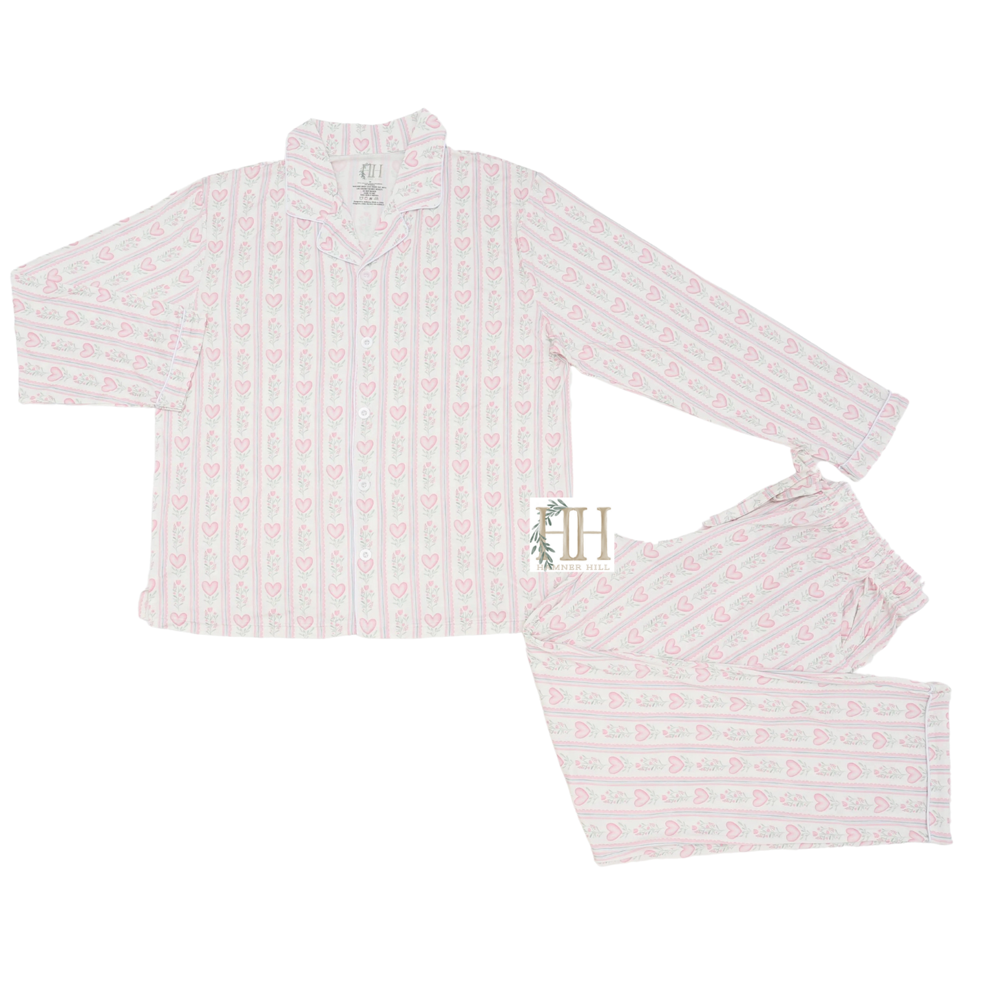 Womens Floral Heart Button Down Loungewear Set