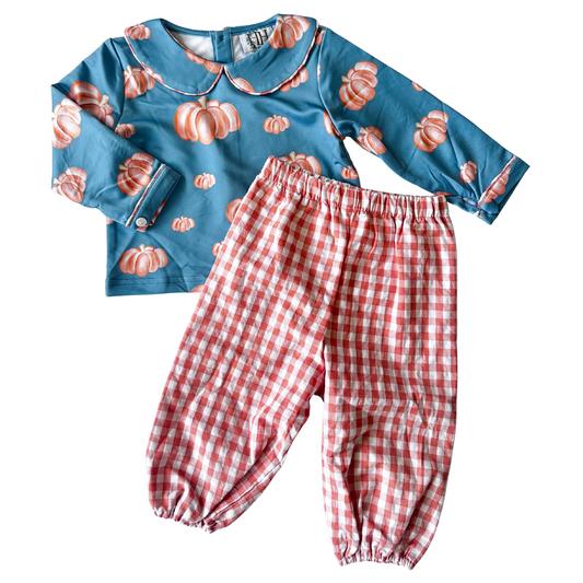 Boys Blue Pumpkin Top and Pants Set