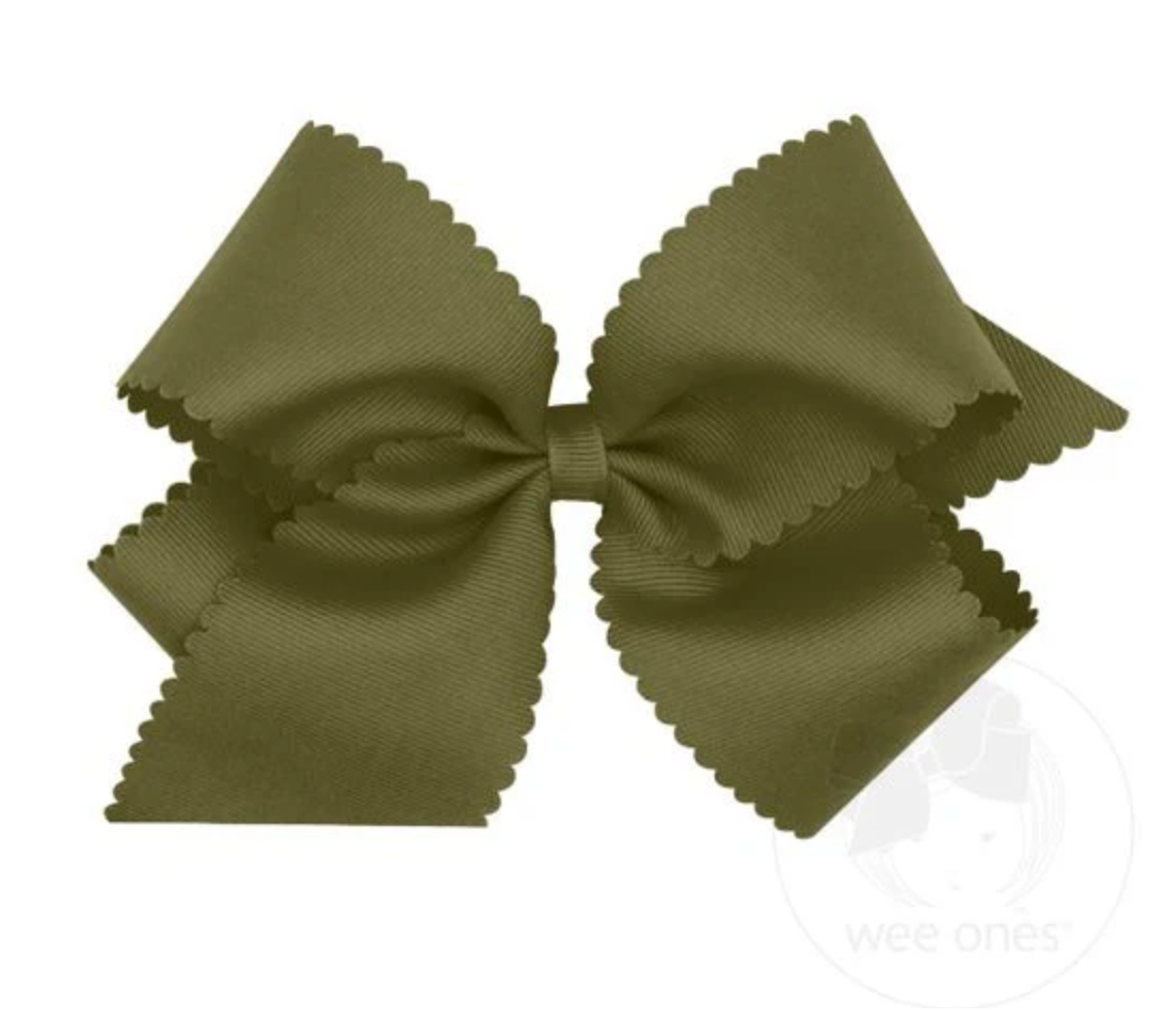 King Grosgrain Hair Bow Scalloped Edge - Sage