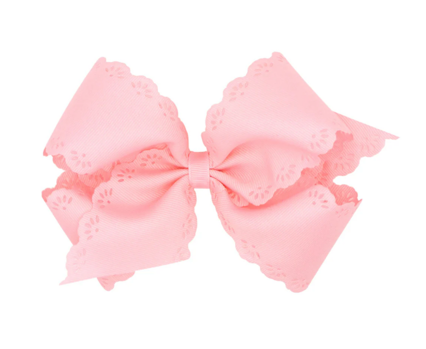 Small King Grosgrain Bow with Eyelet Flower Embossed Edges - Light Pink
