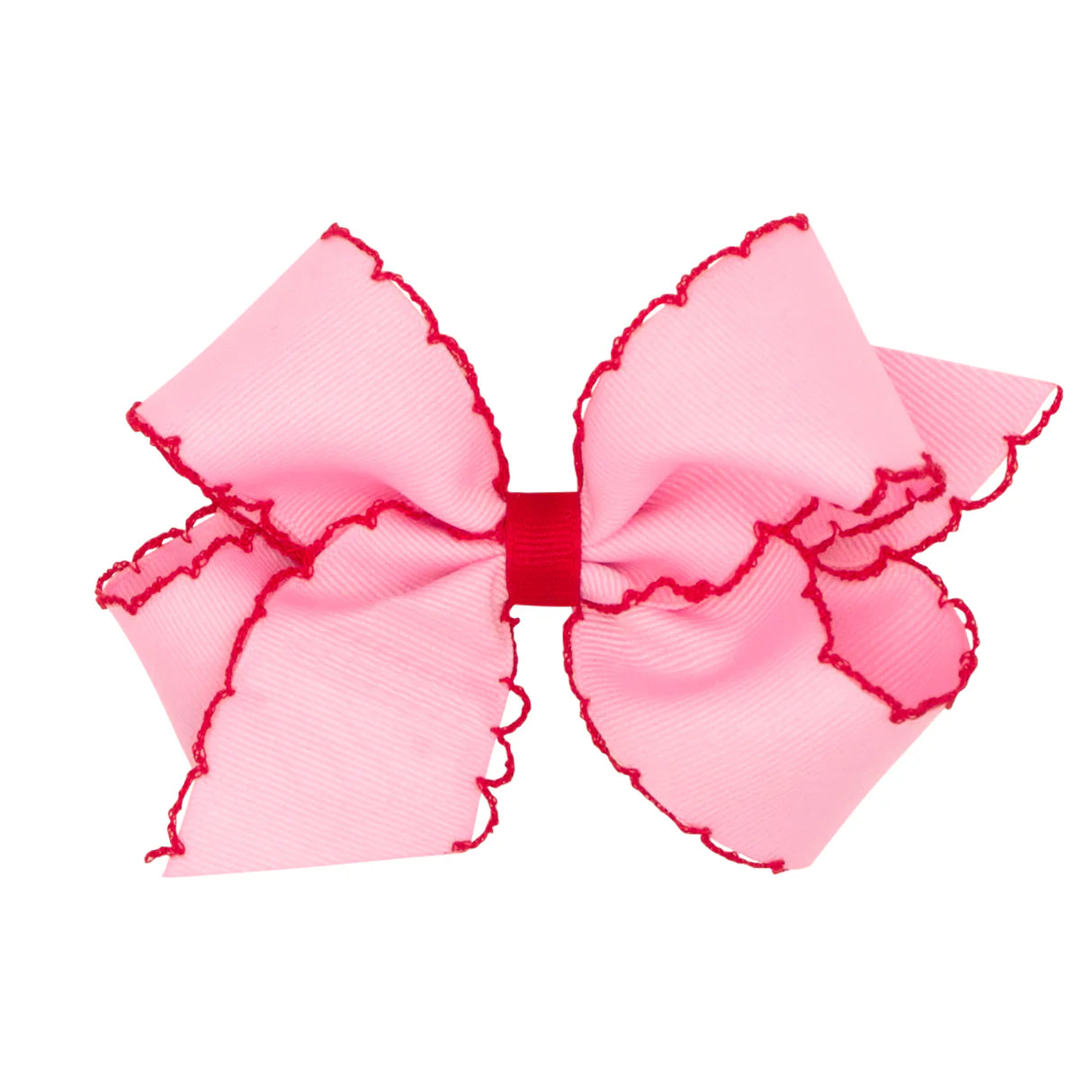 King Girls Hair Bow With Moonstitch Edge - Pink and Red