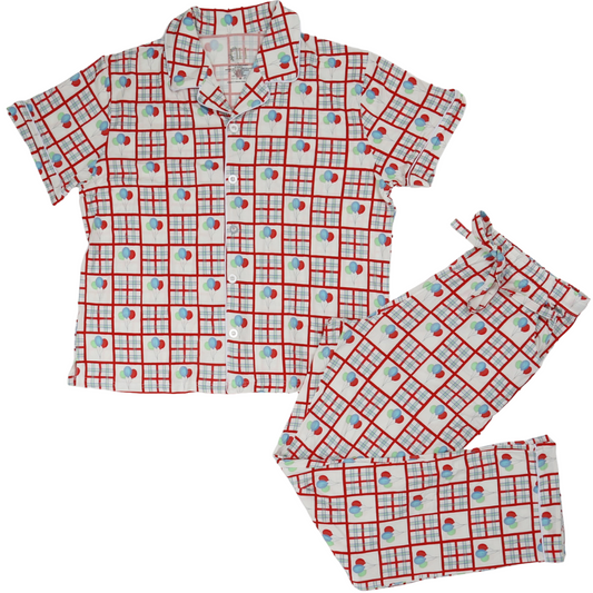 Womens HH 3rd Birthday Red Short Sleeve Button Down Loungewear Set