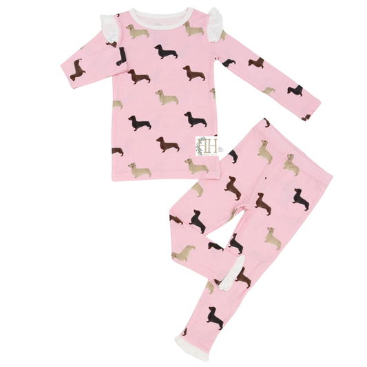 Girls Dachshund Ruffle Loungewear Set